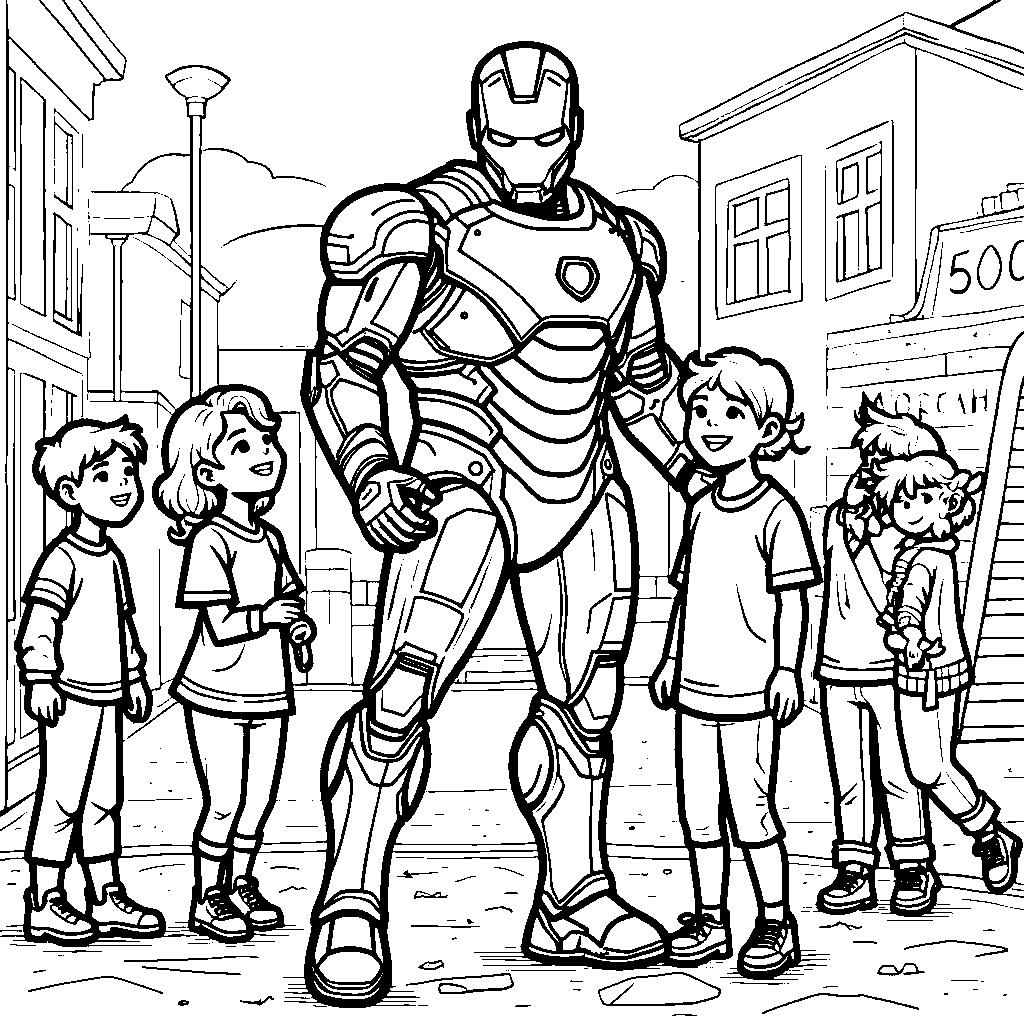 Iron Man helping build a school playground