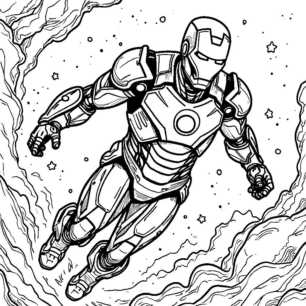 Iron Man in a colorful outer space setting