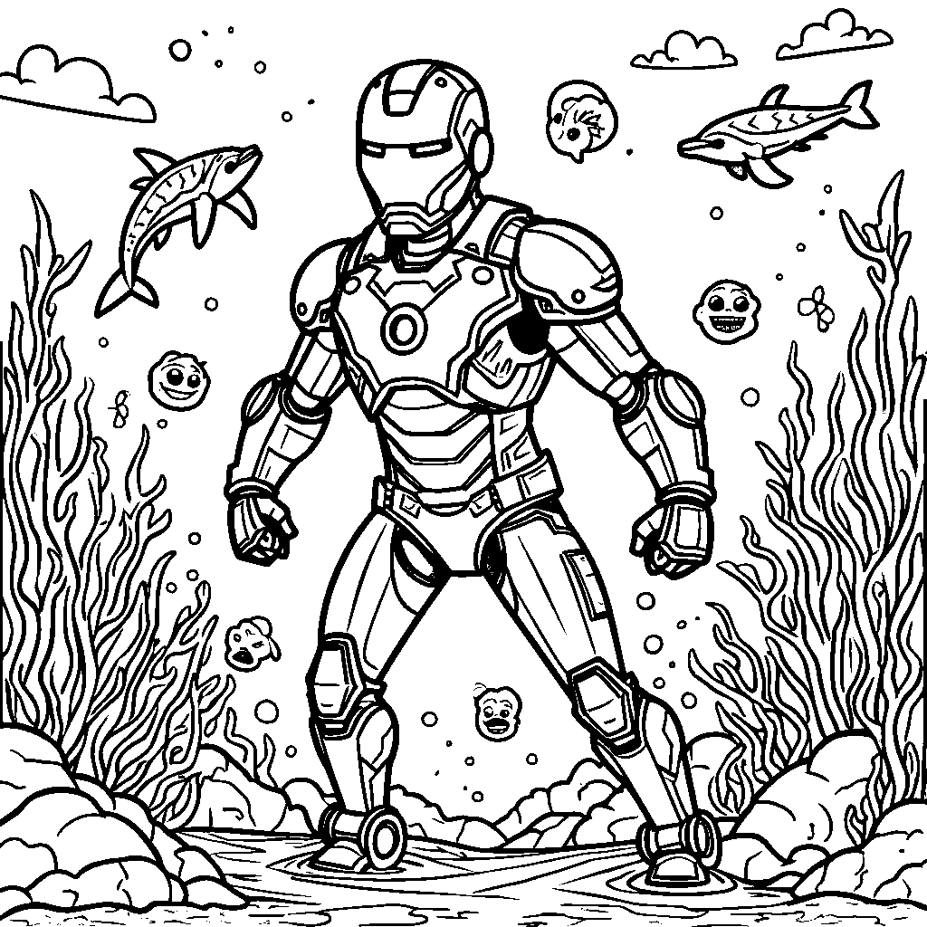 Iron Man in a playful underwater adventure