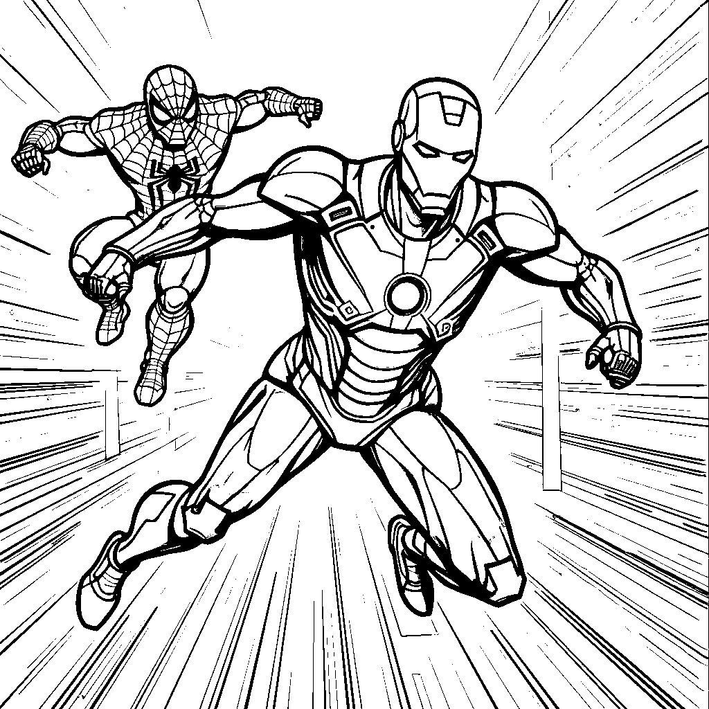 Iron Man in a superhero race against Spiderman