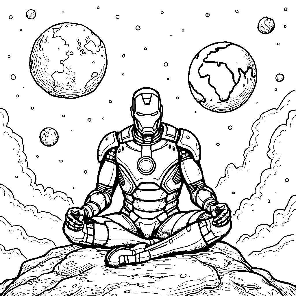 Iron Man sitting on the moon with Earth in the background