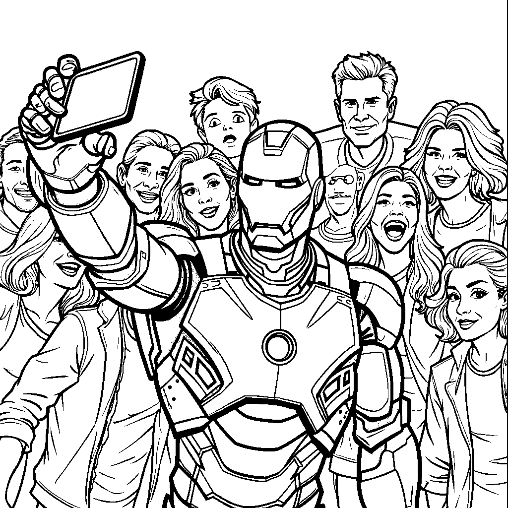 Iron Man taking a selfie with fans