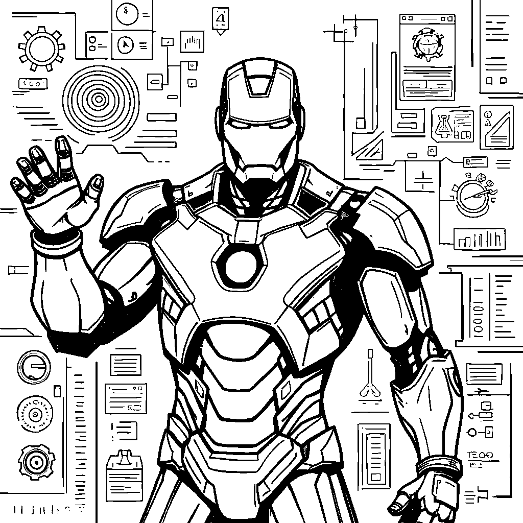 Iron Man with holographic displays showing his tech