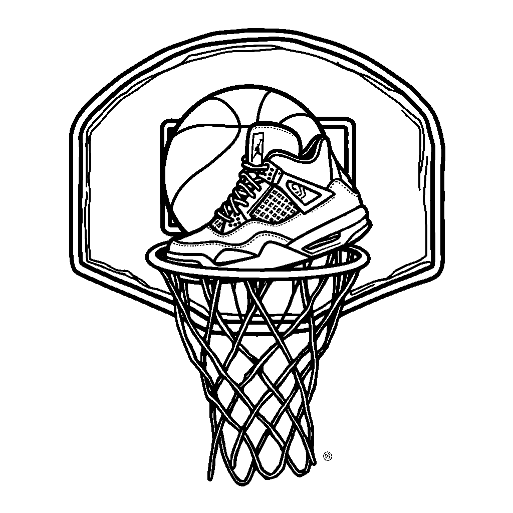 A basketball hoop with a Jordan 4 sneaker as the ball