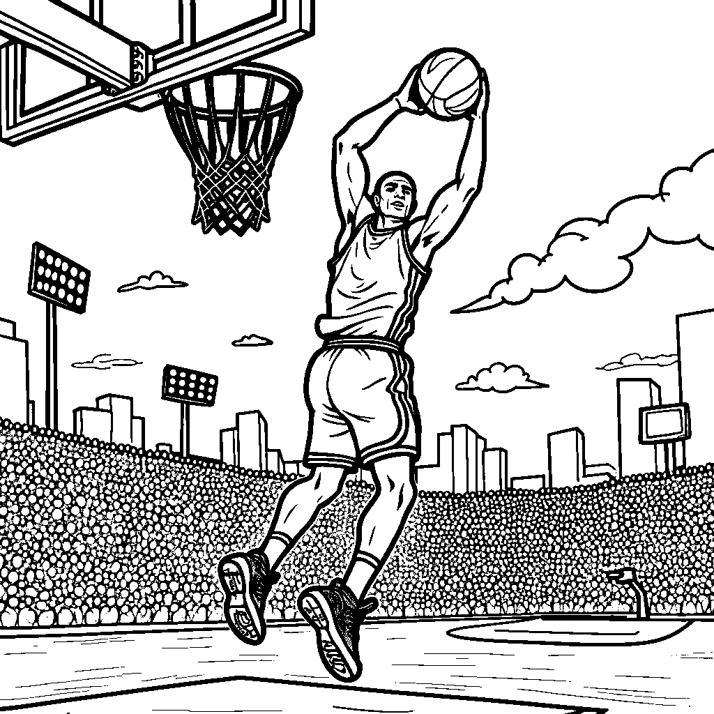 A basketball player doing a slam dunk with Jordan 4s