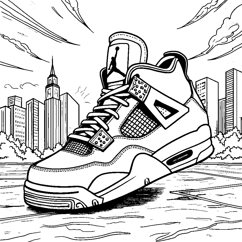 A giant Jordan 4 sneaker crushing a basketball