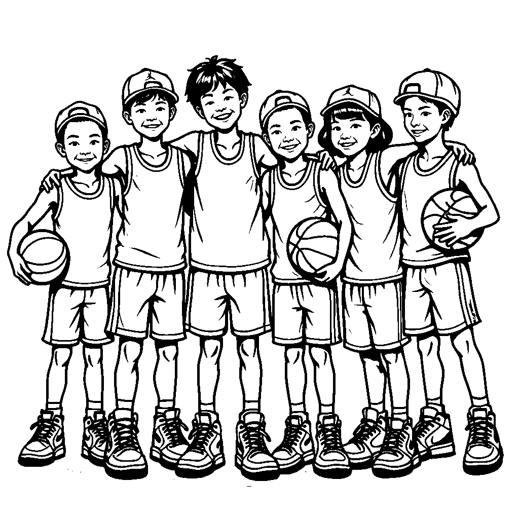 A group of kids playing basketball wearing Jordan 4s