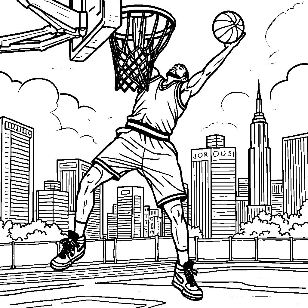 A basketball player wearing Jordan 4s and dunking