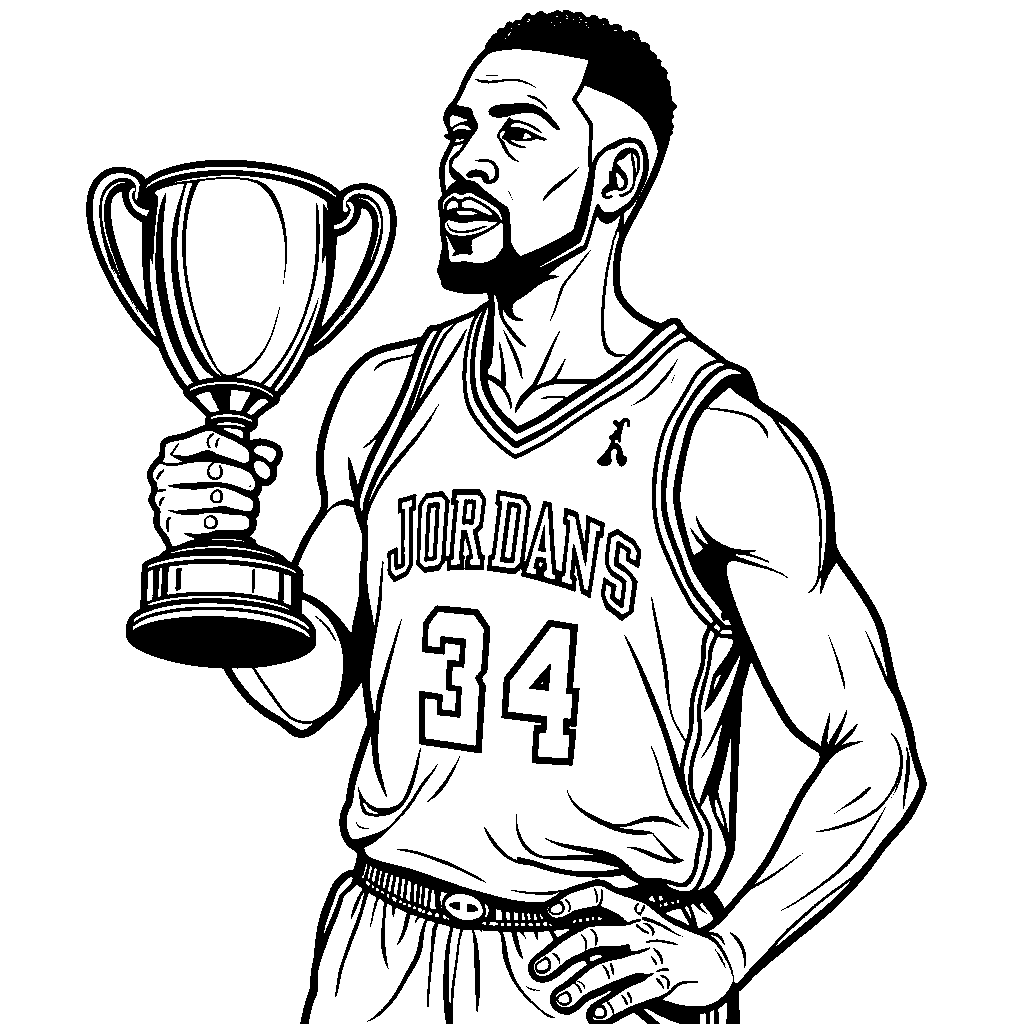 A basketball player wearing Jordan 4s and holding a trophy