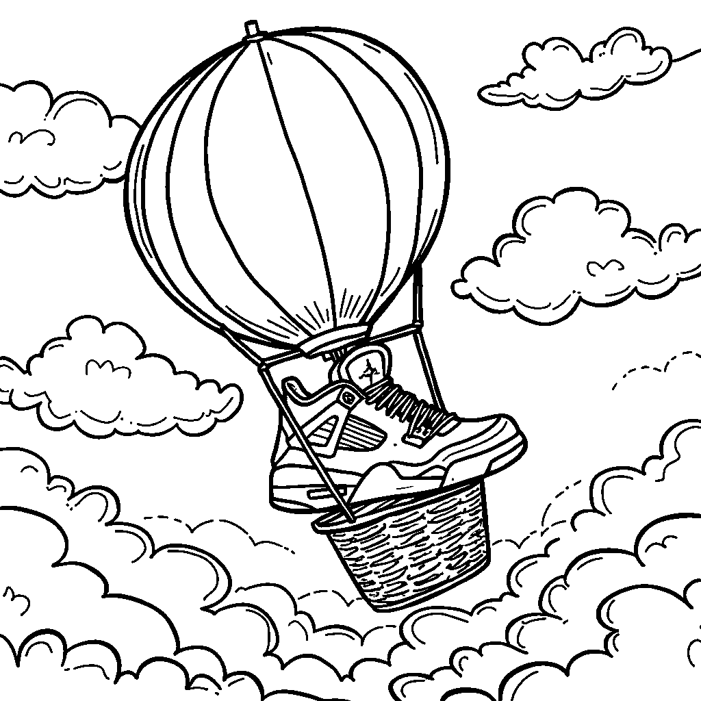 A Jordan 4 sneaker on a hot air balloon ride