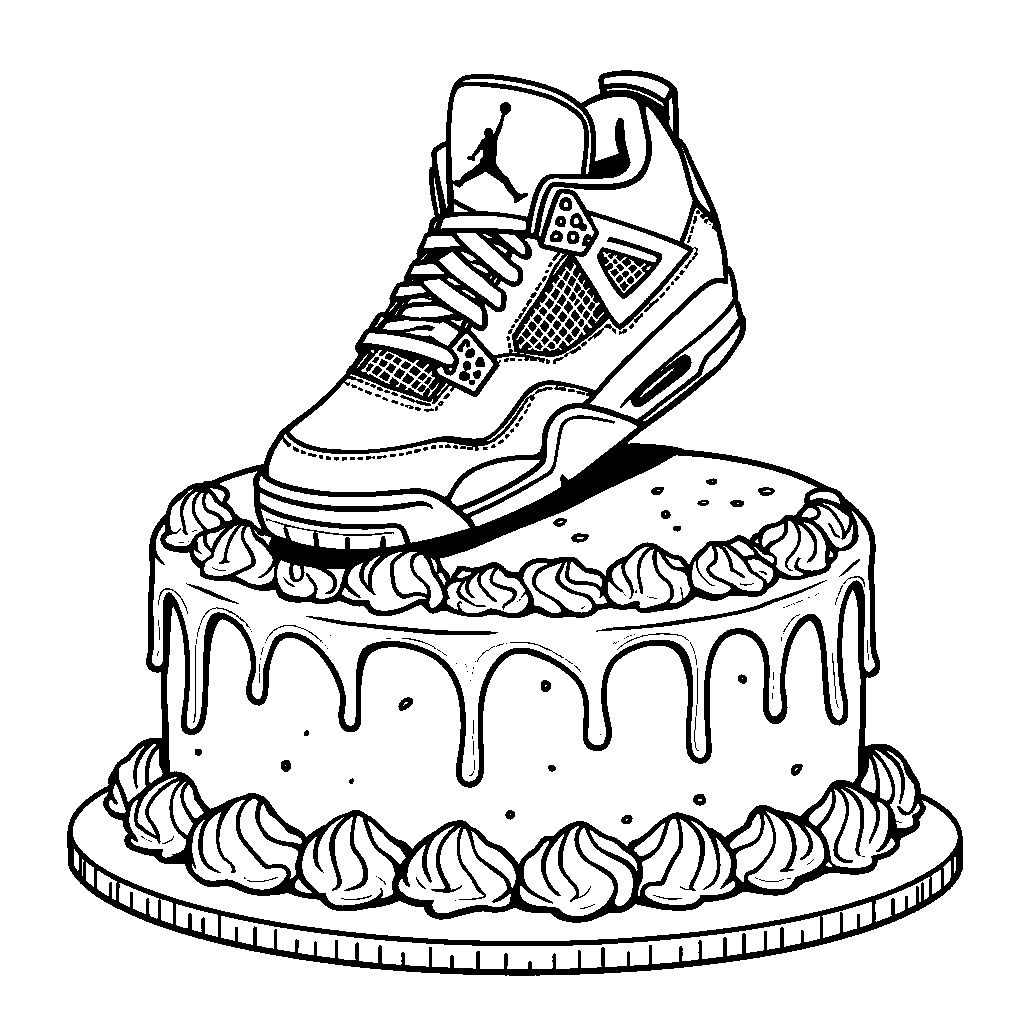 A Jordan 4 sneaker on top of a basketball-shaped cake