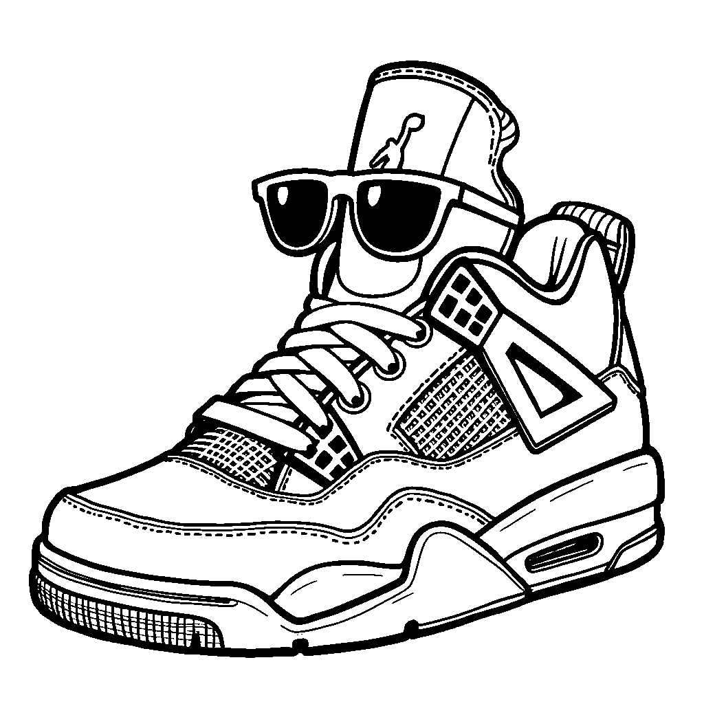 A Jordan 4 sneaker wearing a pair of sunglasses and a smile