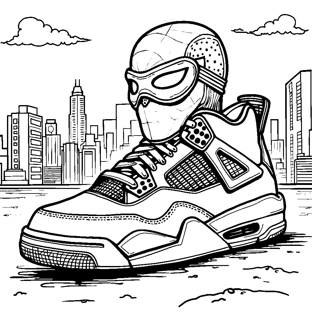 A Jordan 4 sneaker wearing a superhero mask