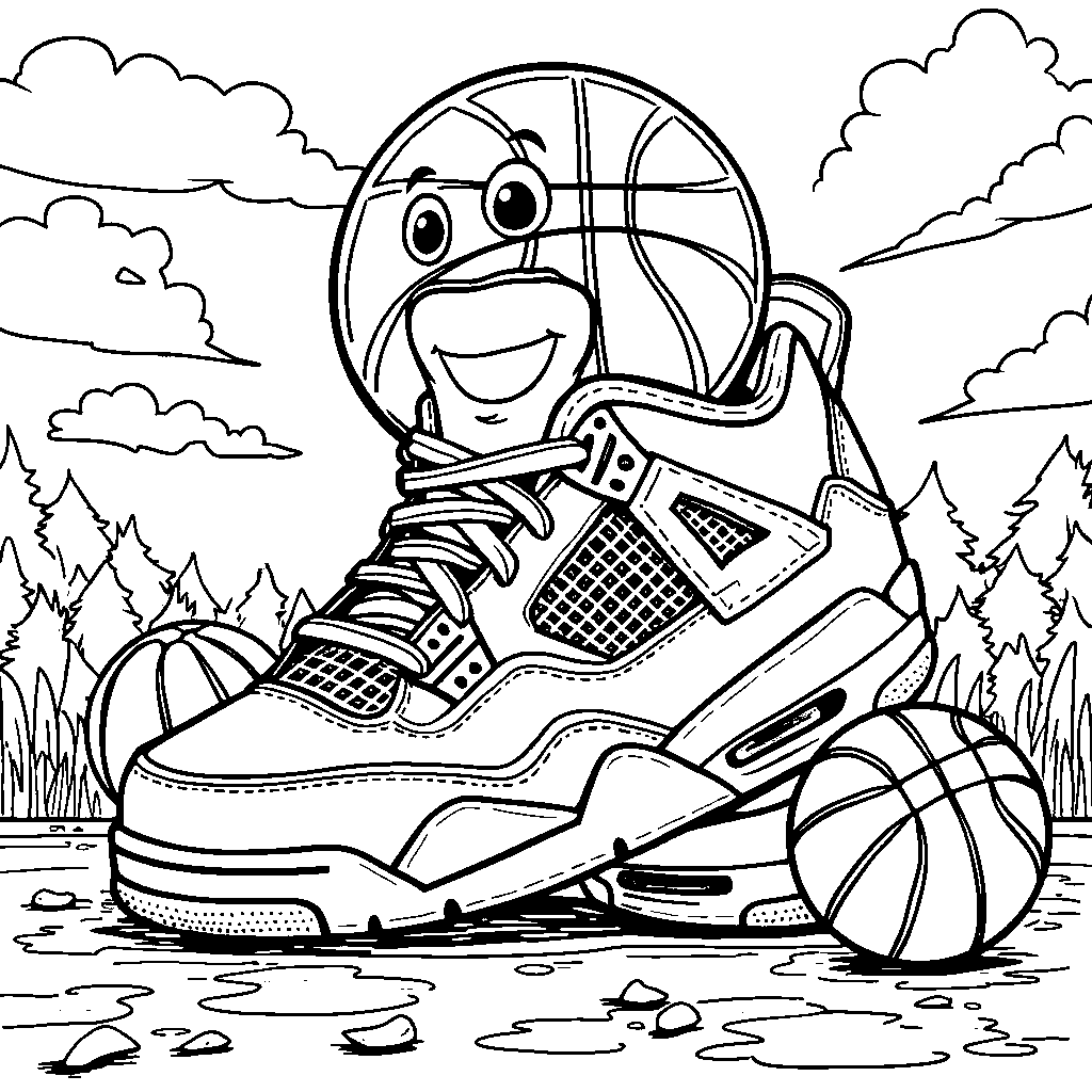 A Jordan 4 sneaker with a basketball-shaped head