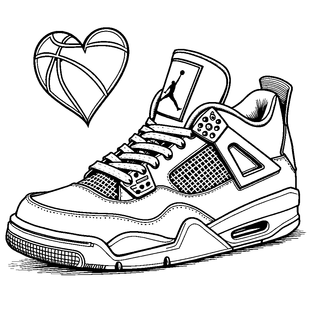 A Jordan 4 sneaker with a basketball-shaped heart