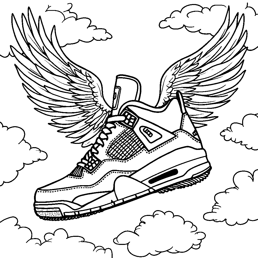 A Jordan 4 sneaker with wings and a cape