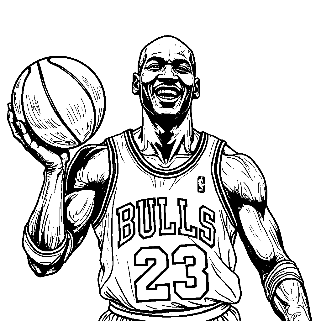 Michael Jordan holding a basketball and smiling