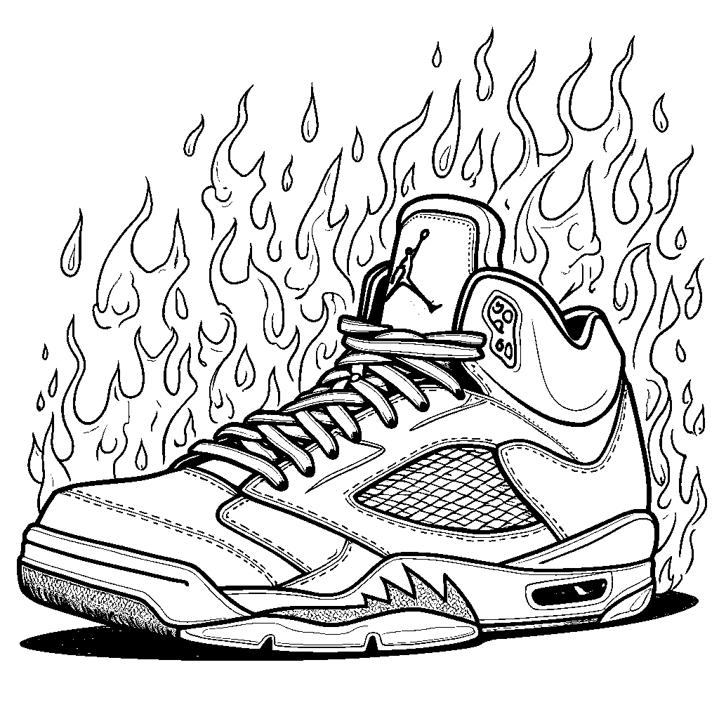 A giant Jordan 5 logo made out of flames