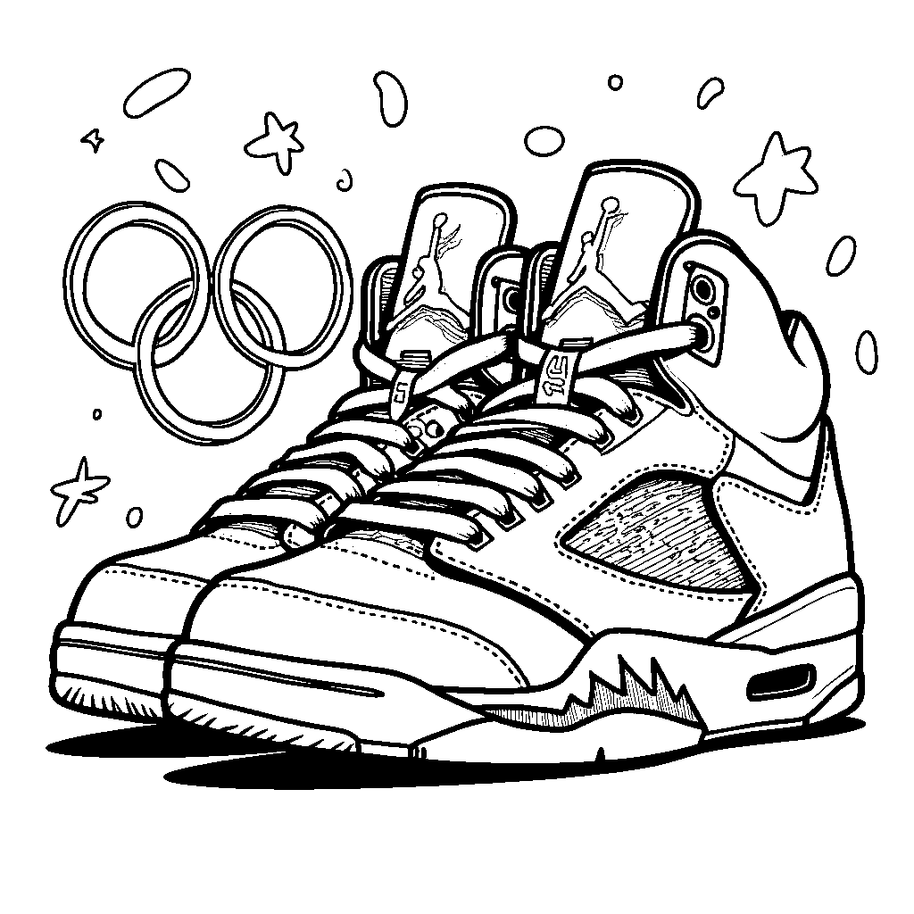 A pair of Jordan 5 shoes with a 'Dream Team' logo on the side