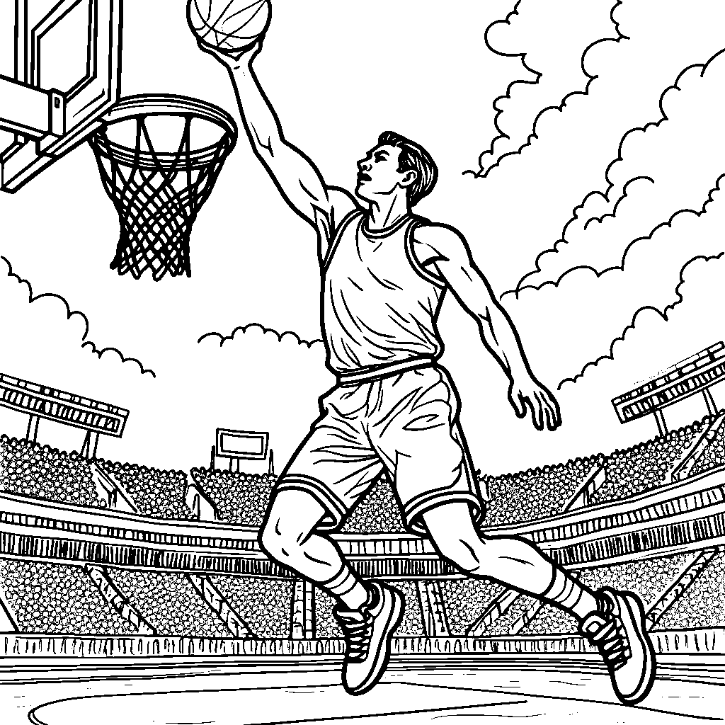 A basketball player wearing Jordan 5 shoes and doing a slam dunk