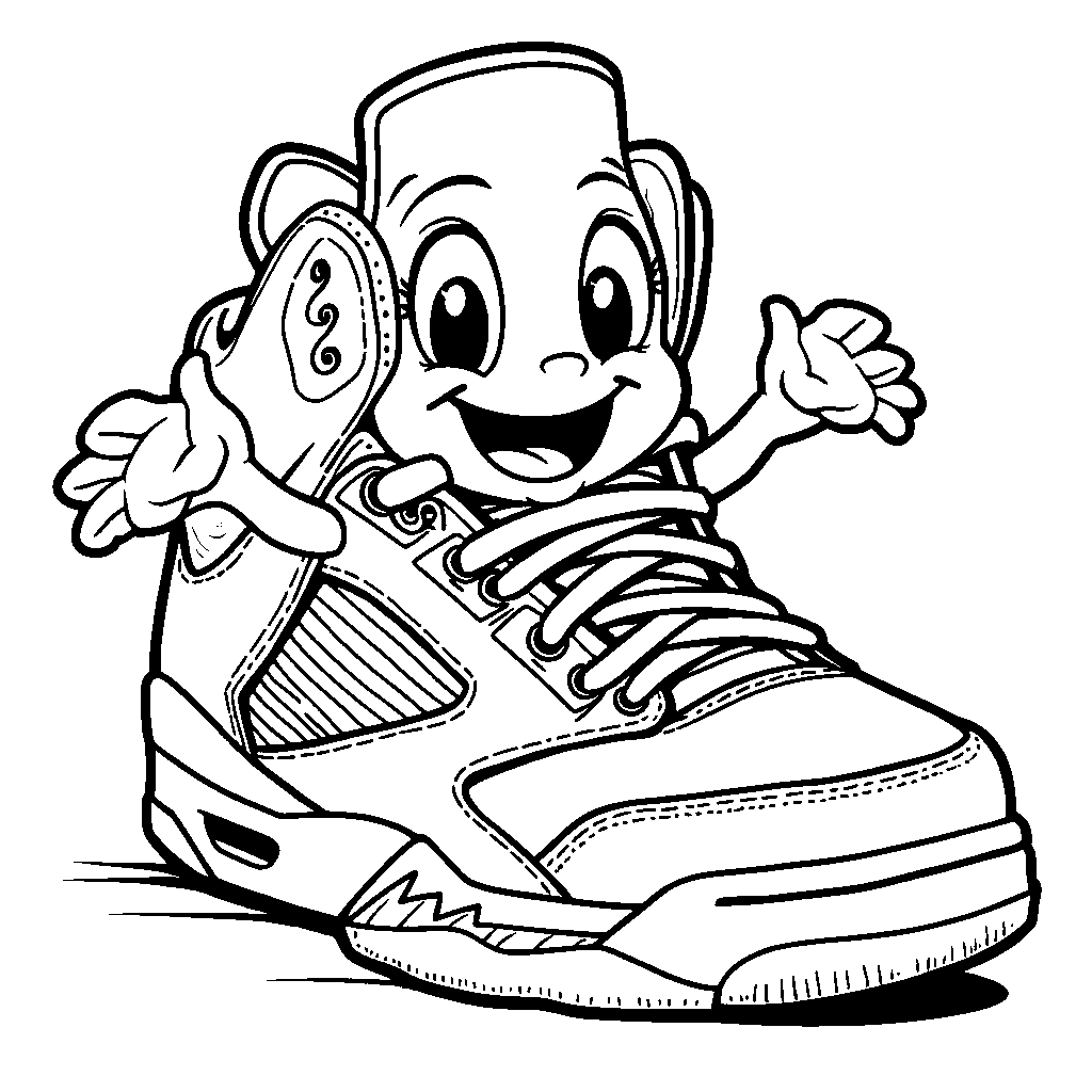 Jordan 5 shoe with a smiling face and arms and legs