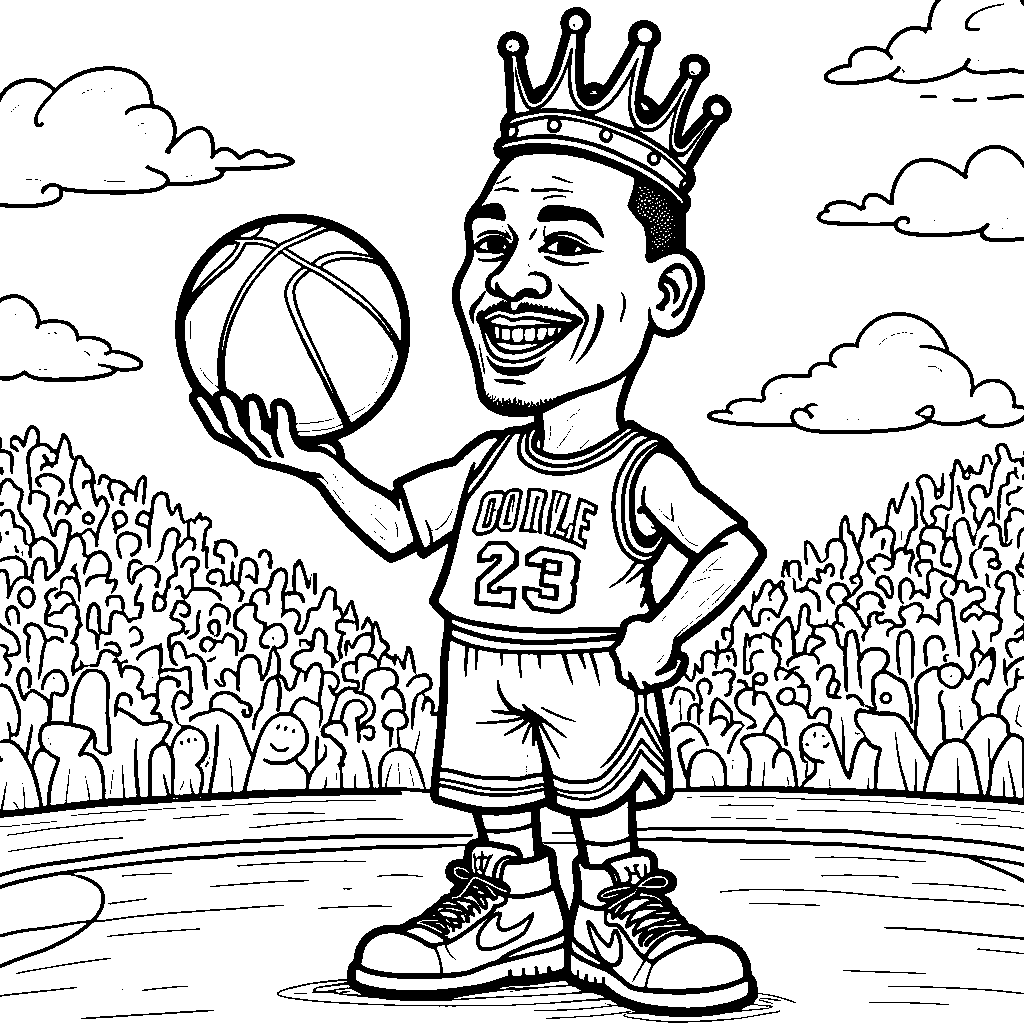 A Michael Jordan bobblehead wearing a crown and holding a basketball