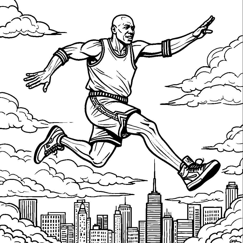 Michael Jordan flying through the air with his iconic shoes on