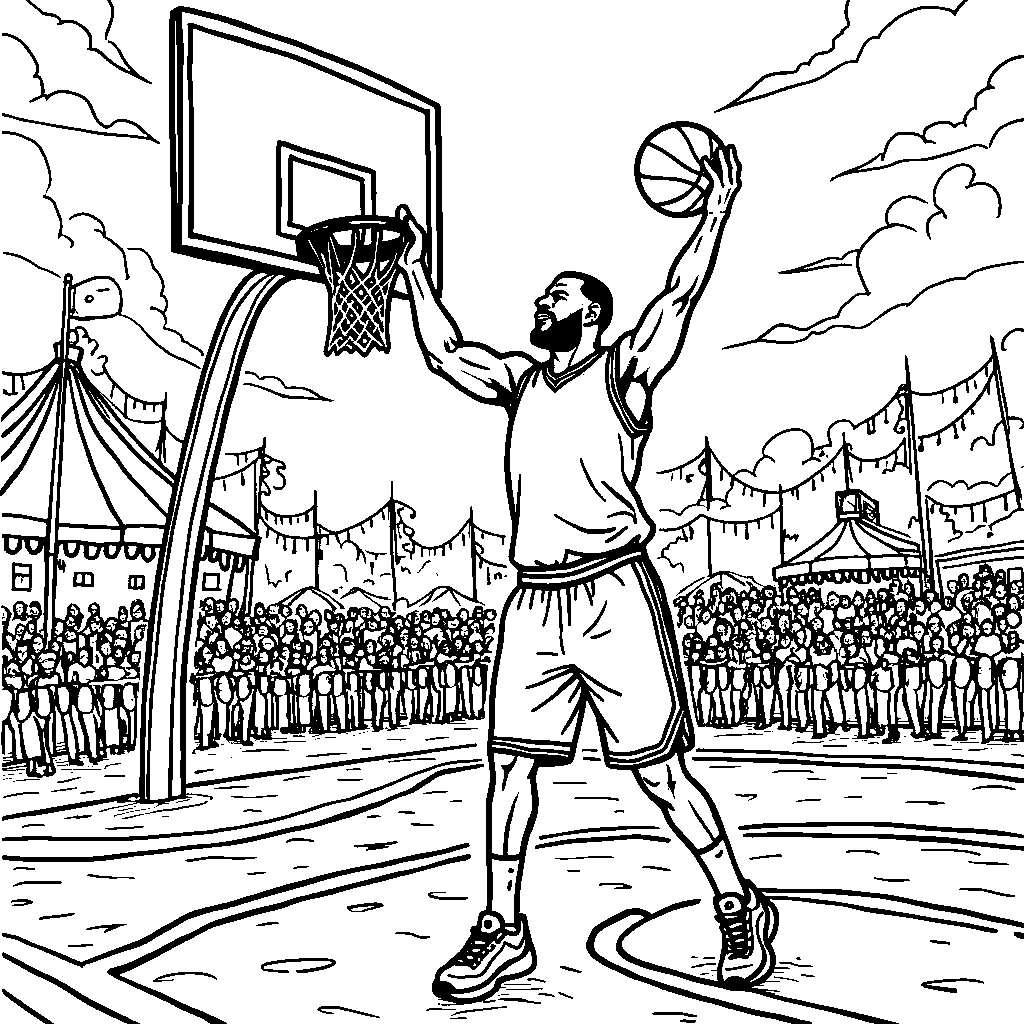 LeBron attending a carnival, playing basketball games