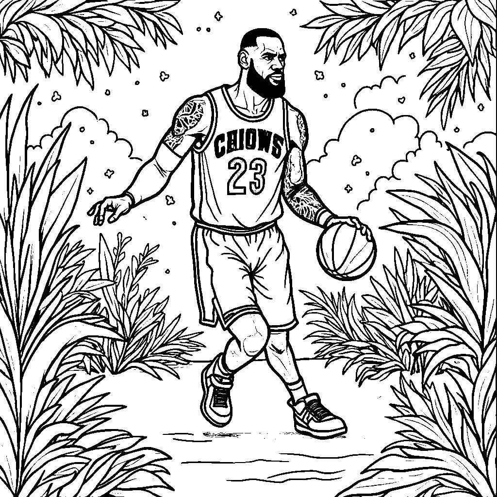 LeBron’s basketball winding through a colorful jungle