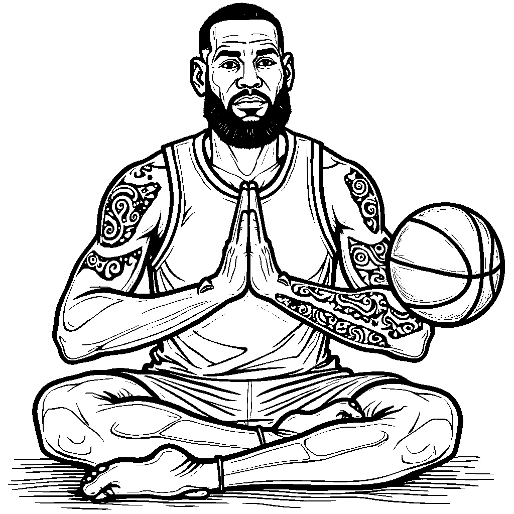 LeBron doing yoga with a basketball