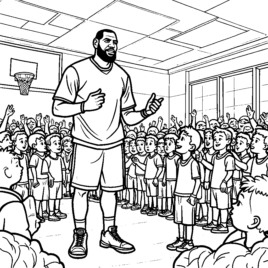 LeBron giving a motivational speech to kids at a school