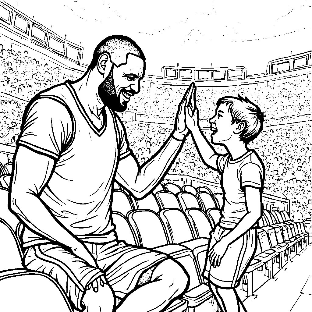 LeBron giving a high-five to a young fan in the stands