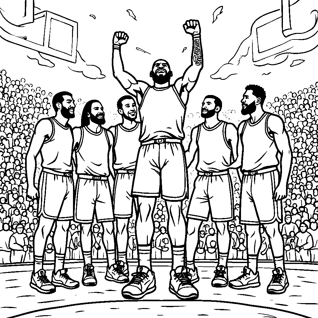 LeBron James celebrating a game-winning shot with his teammates