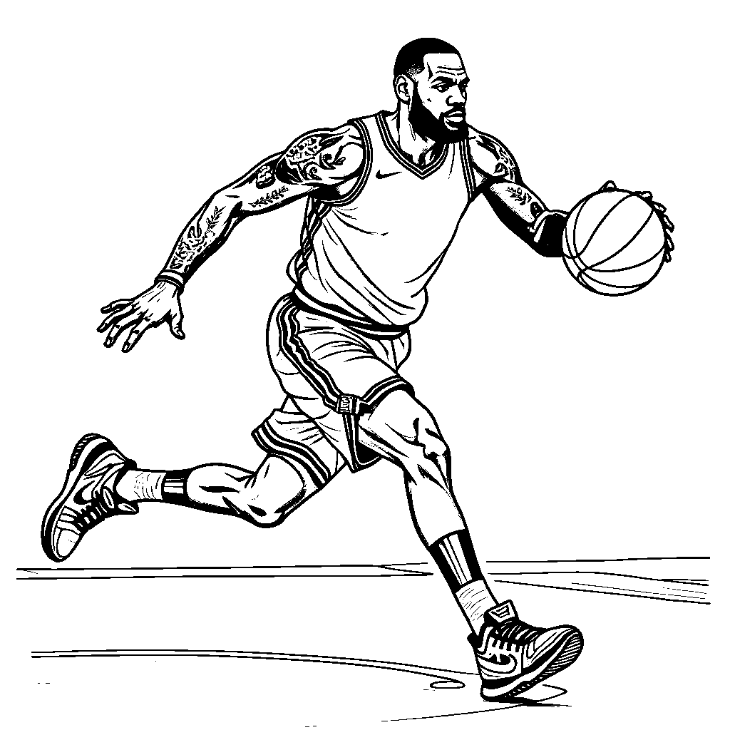 LeBron James dribbling a basketball in mid-air