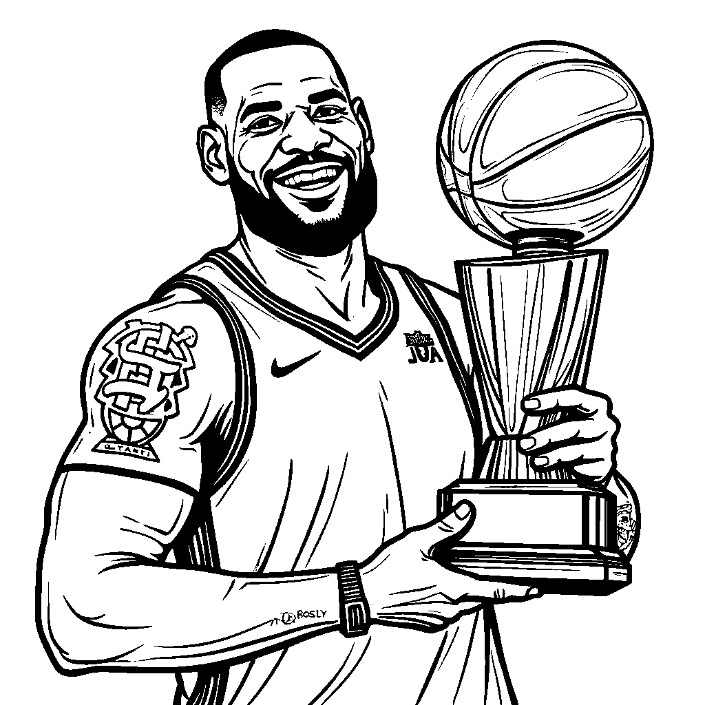 LeBron James posing with his MVP trophy