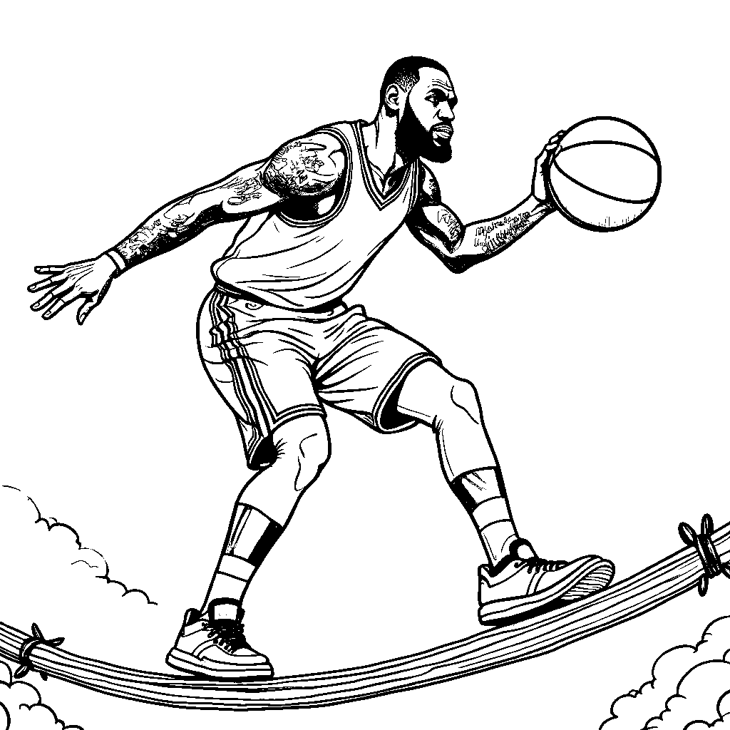 LeBron playing basketball while balancing on a tightrope