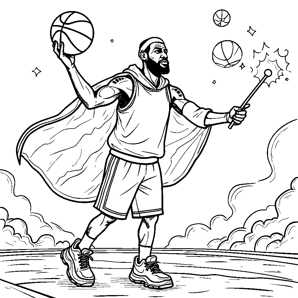 LeBron with a magic wand, making basketballs float