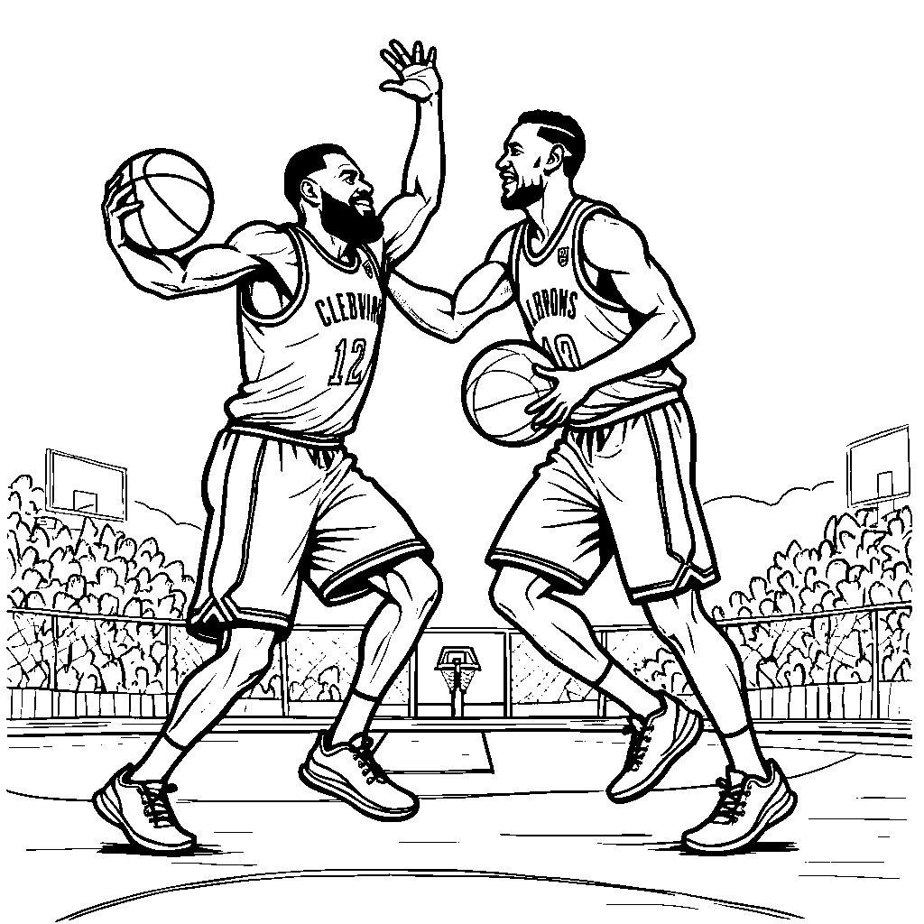 LeBron with his childhood hero, both shooting hoops together