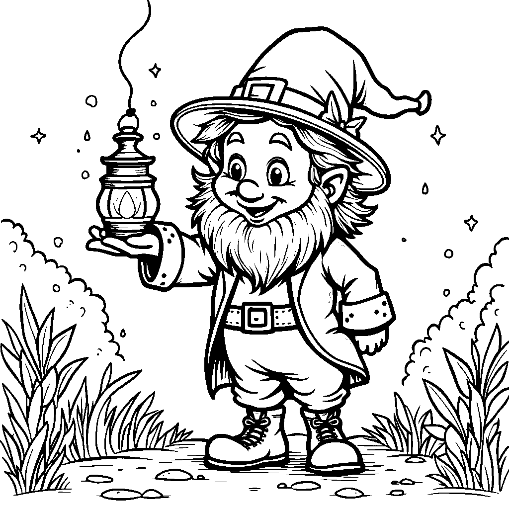 A leprechaun holding a lantern, lighting the way