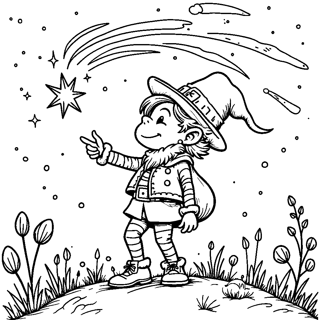 A leprechaun making a wish on a shooting star