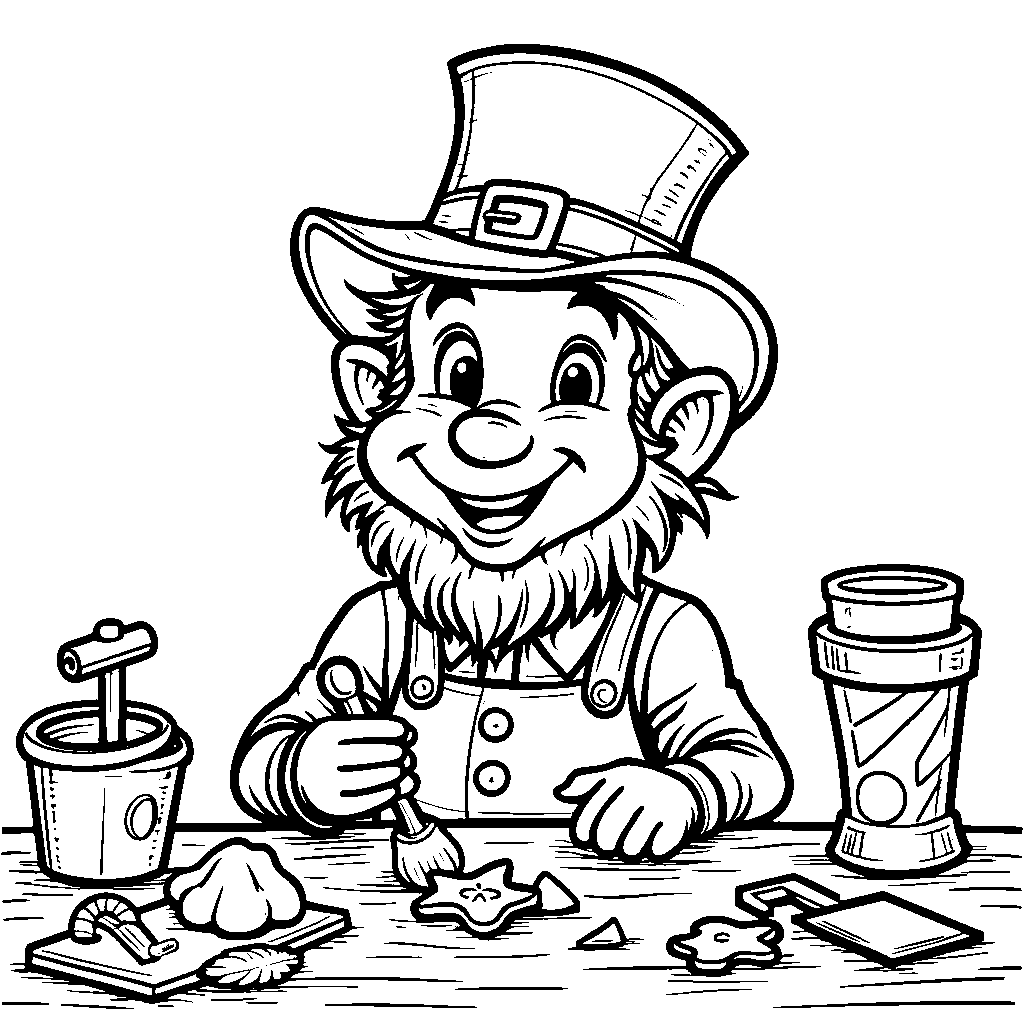 A leprechaun playing with a ball of playdough, making shapes