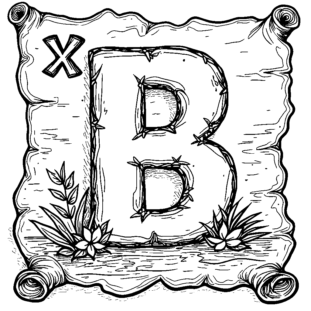 A letter B featured on a treasure map with X marking the spot.