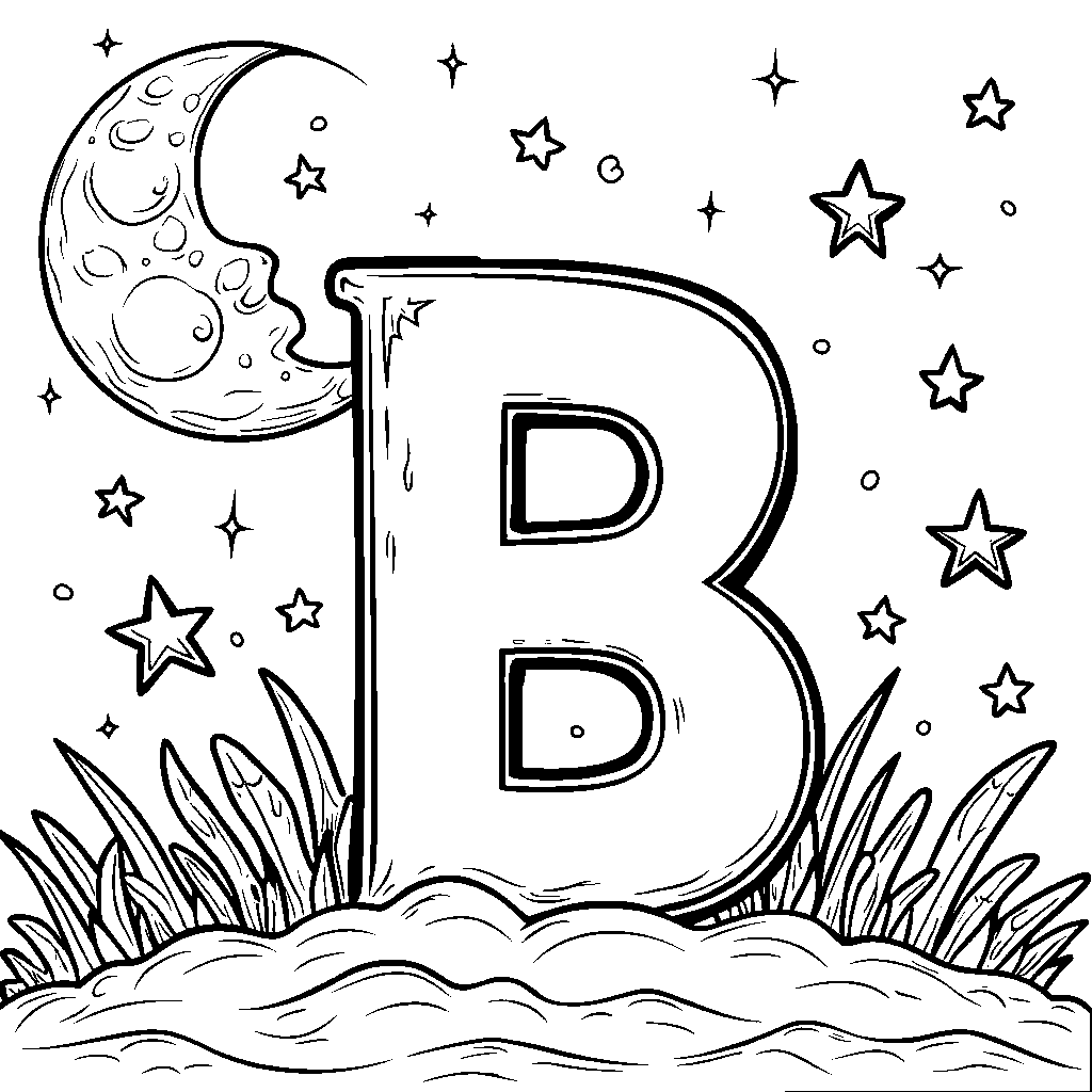 The letter B as a bright, shining star in a night sky.