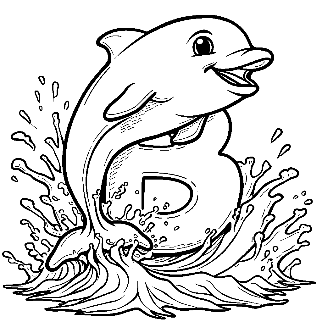 The letter B as a playful dolphin jumping through waves