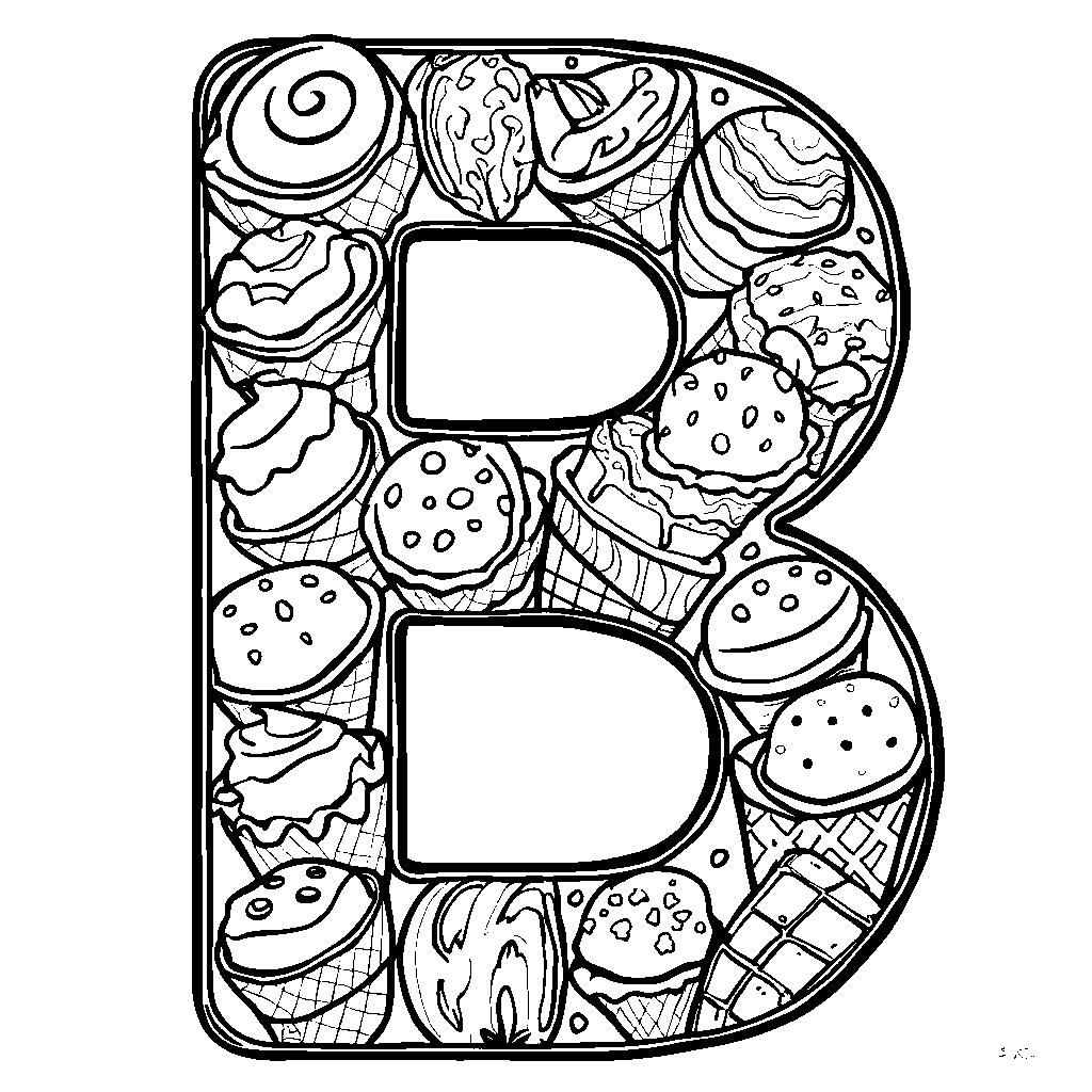 The letter B made out of ice cream cones with different flavors