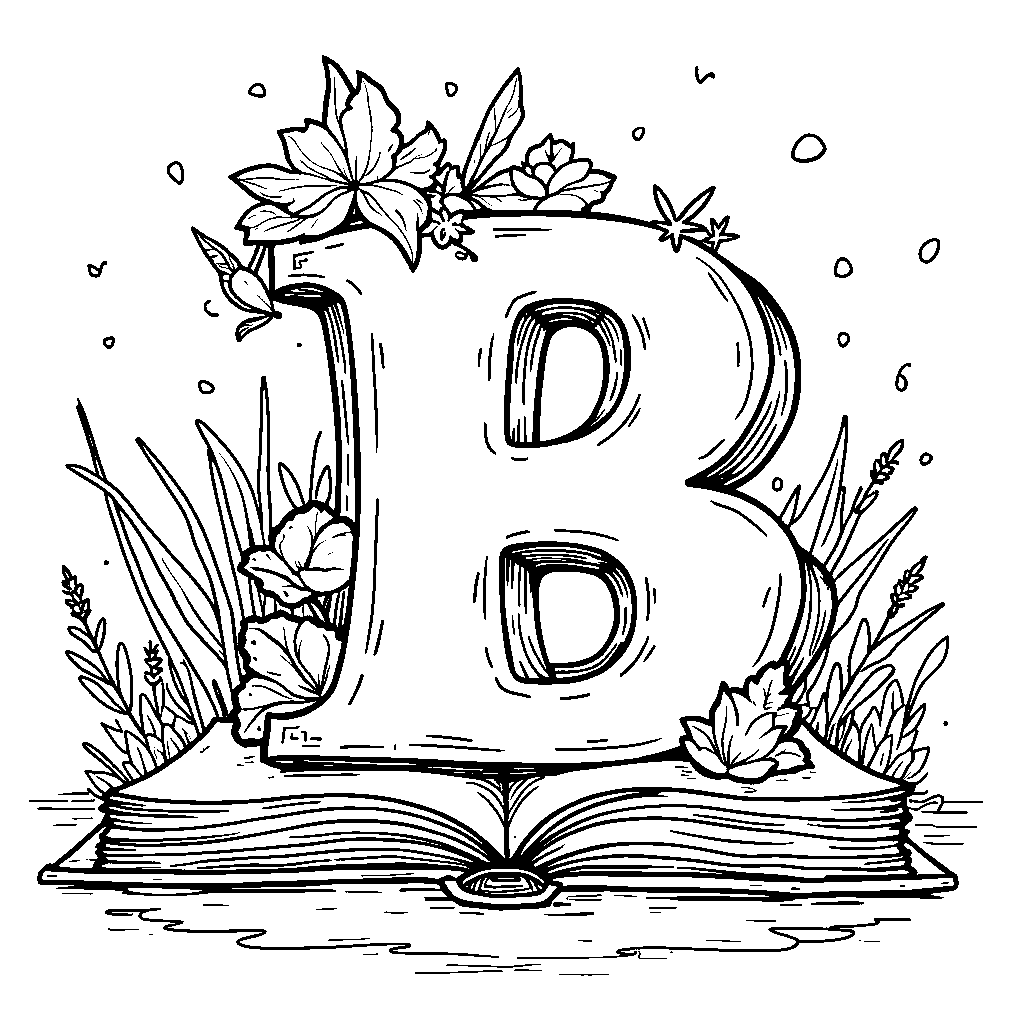 The letter B portrayed as a cozy book with characters coming to life