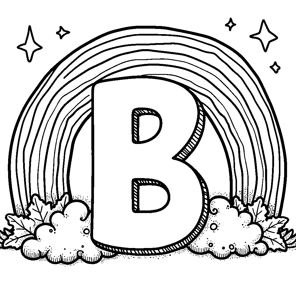 The letter B with a background of a big, beautiful rainbow.