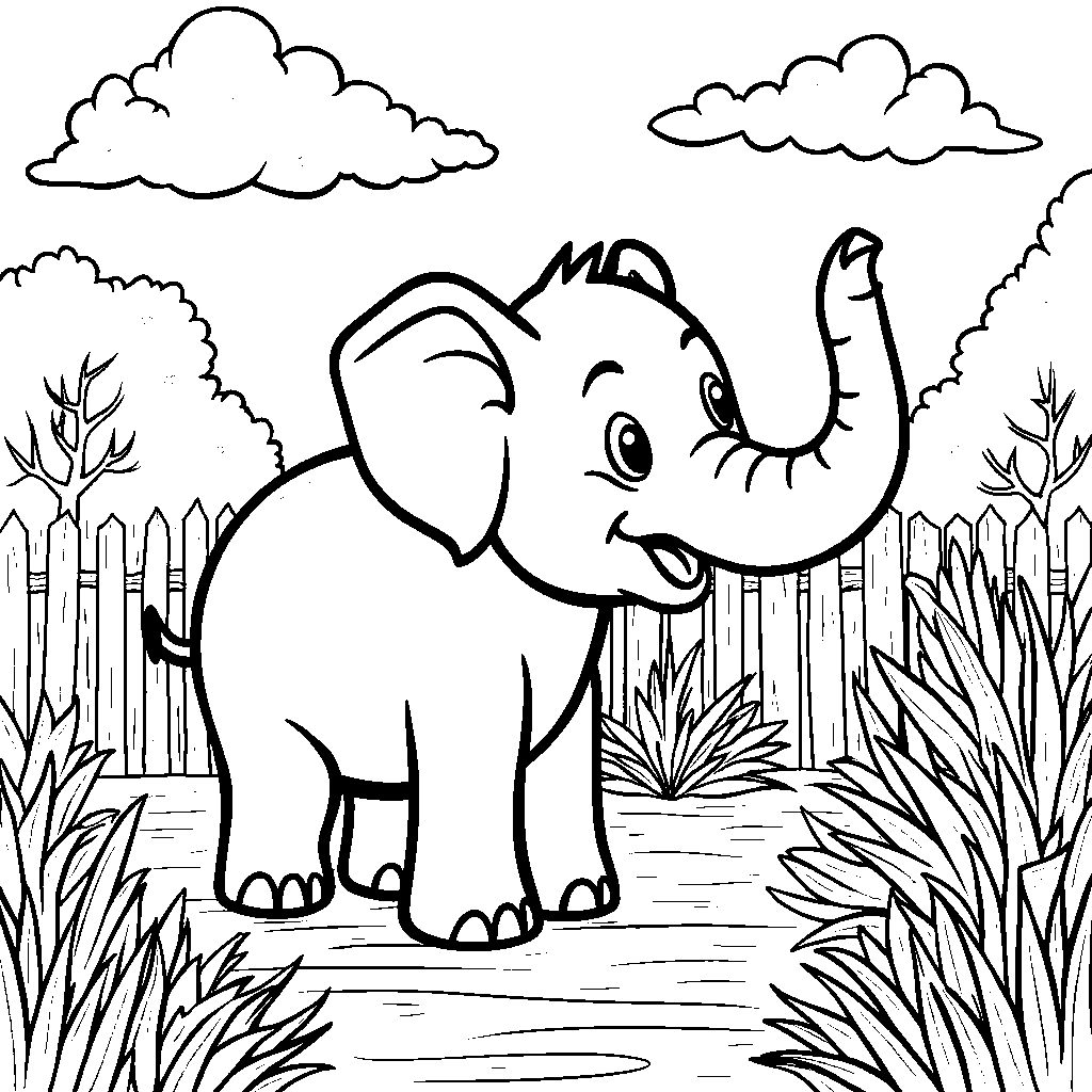 A fun zoo scene with the letter D as a big elephant