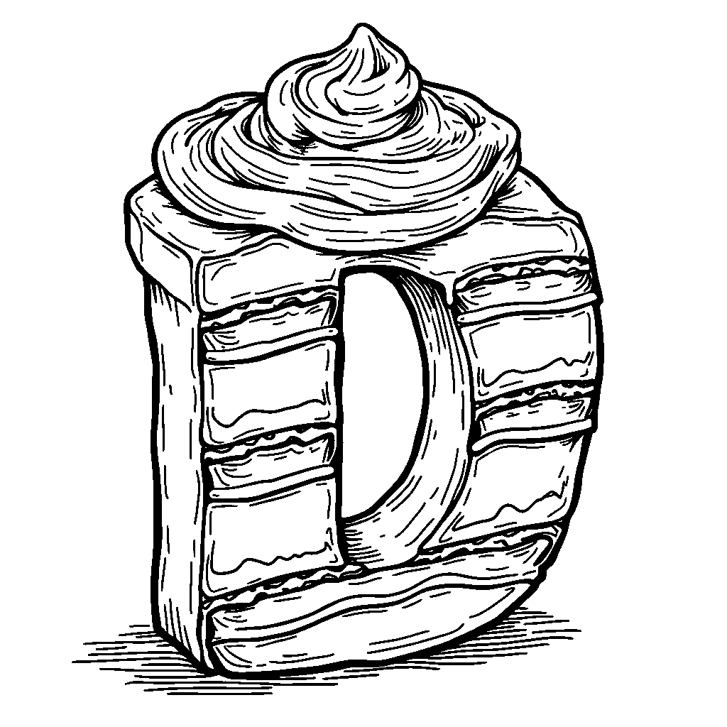 Letter D illustrated as a delicious piece of chocolate cake