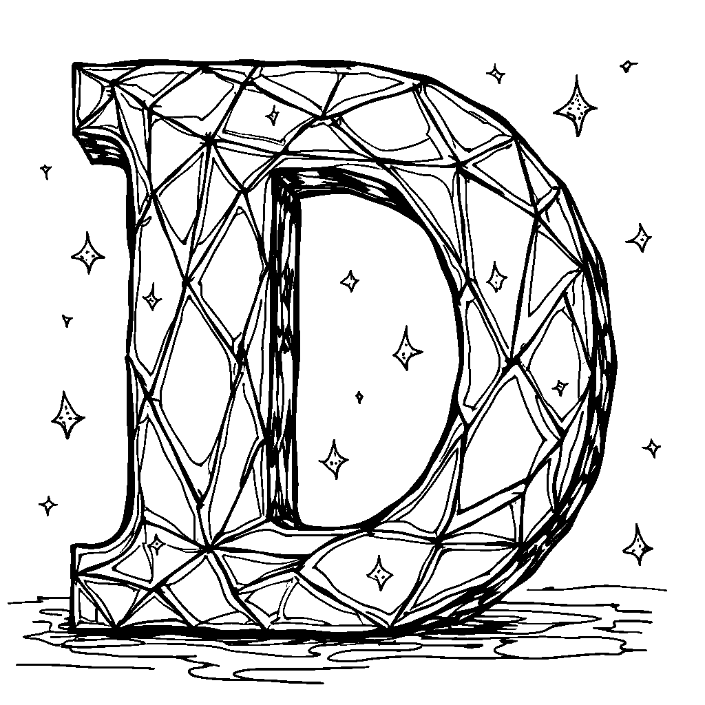 The letter D as a dazzling diamond sparkles in sunlight